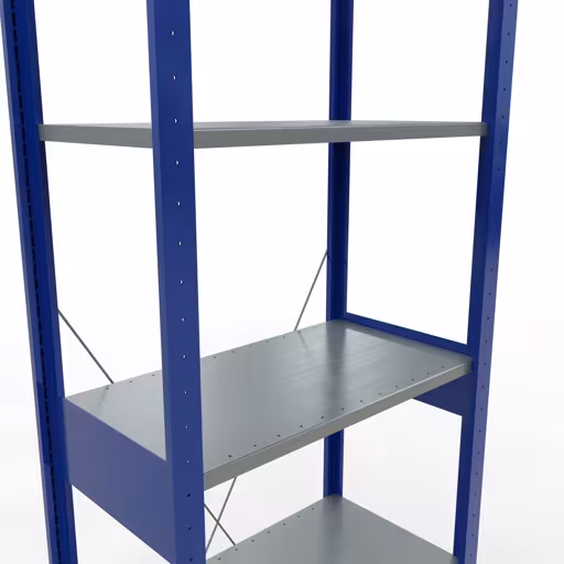 Scaffale base, scaffale, sistema a innesto MULTIplus150, 2500 x 750 x 400 mm (AxLxP), 6 ripiani, traversa, RAL 5010 blu genziana/zincato/zincato con GTIN 4004514251350 Scaffale base, scaffale, sistema a innesto MULTIplus150, 2500 x 750 x 400 mm (AxLxP), 6 ripiani, traversa, RAL 5010 blu genziana/zincato/zincato di Schulte Lagertechnik con l'articolo n. 12741-75-B