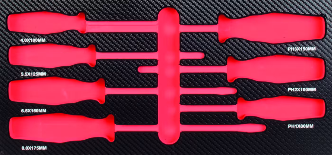 Cacciavite a inserto per 7 viti Phillips PH e viti con intaglio vuoto o pieno di PROJAHN Cacciavite a inserimento per 7 viti Phillips PH e viti con intaglio vuote o piene, sistemi organizzativi e carrelli da officina