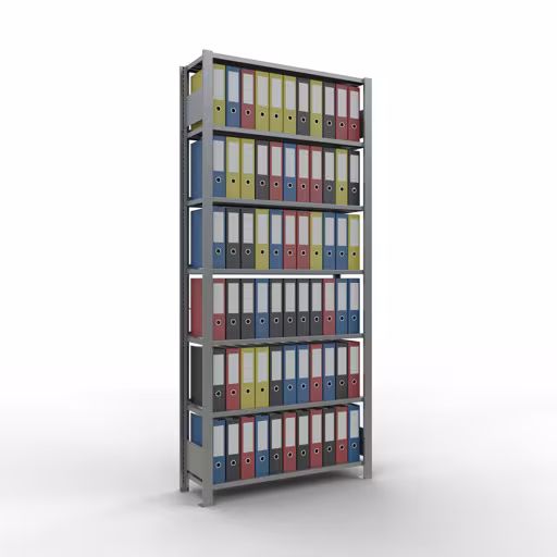 Scaffale Basic, scaffale per ufficio, sistema a innesto MULTIplus85, 2300 x 1000 x 300 mm (AxLxP), 7 ripiani, traversa, zincato, con barra di arresto della marca Schulte Lagertechnik dal programma scaffali per ufficio