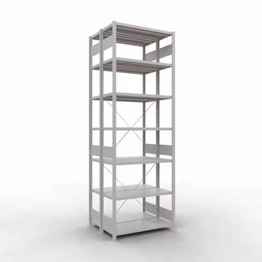 Représentation supplémentaire de l'article étagère de base, étagère double, système d'étagères enfichables MULTIplus250, 3000 x 1000 x (2x400) mm, 2x7 étagères, RAL 7035 gris clair à partir d'étagères doubles