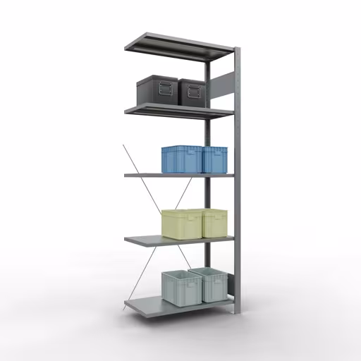 Une autre vue de l'article Étagère complémentaire, étagère, système enfichable MULTIplus150, 2000 x 750 x 400 mm, 5 étagères, traverse, galvanisée Une autre vue de l'article, étagère système enfichable pour étagères MULTIplus150, 2000 x 750 x 400 mm, 5 étagères, galvanisée de la catégorie système enfichable