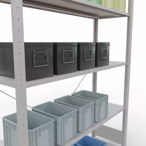 Une autre vue de l'article étagère de base système enfichable 2000x1300x400 mm, type 150 kg, gris clair Une autre vue de l'article étagère de base du système enfichable 2000x1300x400 mm, type 150 kg, gris clair de la catégorie du système enfichable