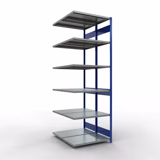 Scaffale aggiuntivo, scaffale doppio, sistema di scaffali MULTIplus250, 3000 x 1000 x (2x600) mm (AxLxP), 2x7 ripiani, barre longitudinali, RAL 5010 blu genziana di Schulte Lagertechnik con l'articolo n. 33267-B
