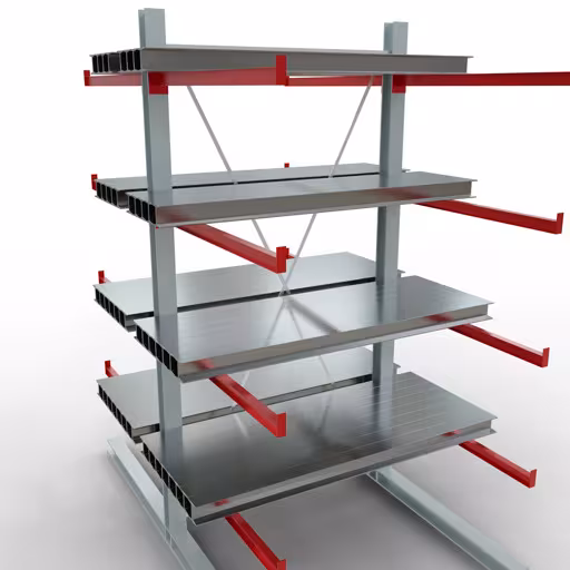 Scaffale completo K 6000, bifacciale, 3000 x 1500 x 2x 1250 mm, RAL 7001 / RAL 3000, 5 livelli di stoccaggio della marca Schulte Lagertechnik dal programma di scaffalature cantilever