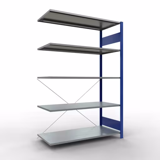 Rayonnage supplémentaire, étagère, système enfichable MULTIplus150, 2000 x 1300 x 600 mm (HxLxP), 5 étagères, traverse, RAL 5010 bleu gentiane/galvanisé de Schulte Lagertechnik Étagère supplémentaire, étagère, système enfichable MULTIplus150, 2000 x 1300 x 600 mm (HxLxP), 5 étagères, traverse, RAL 5010 bleu gentiane/galvanisé, étagère supplémentaire, réf. 12765-130-B