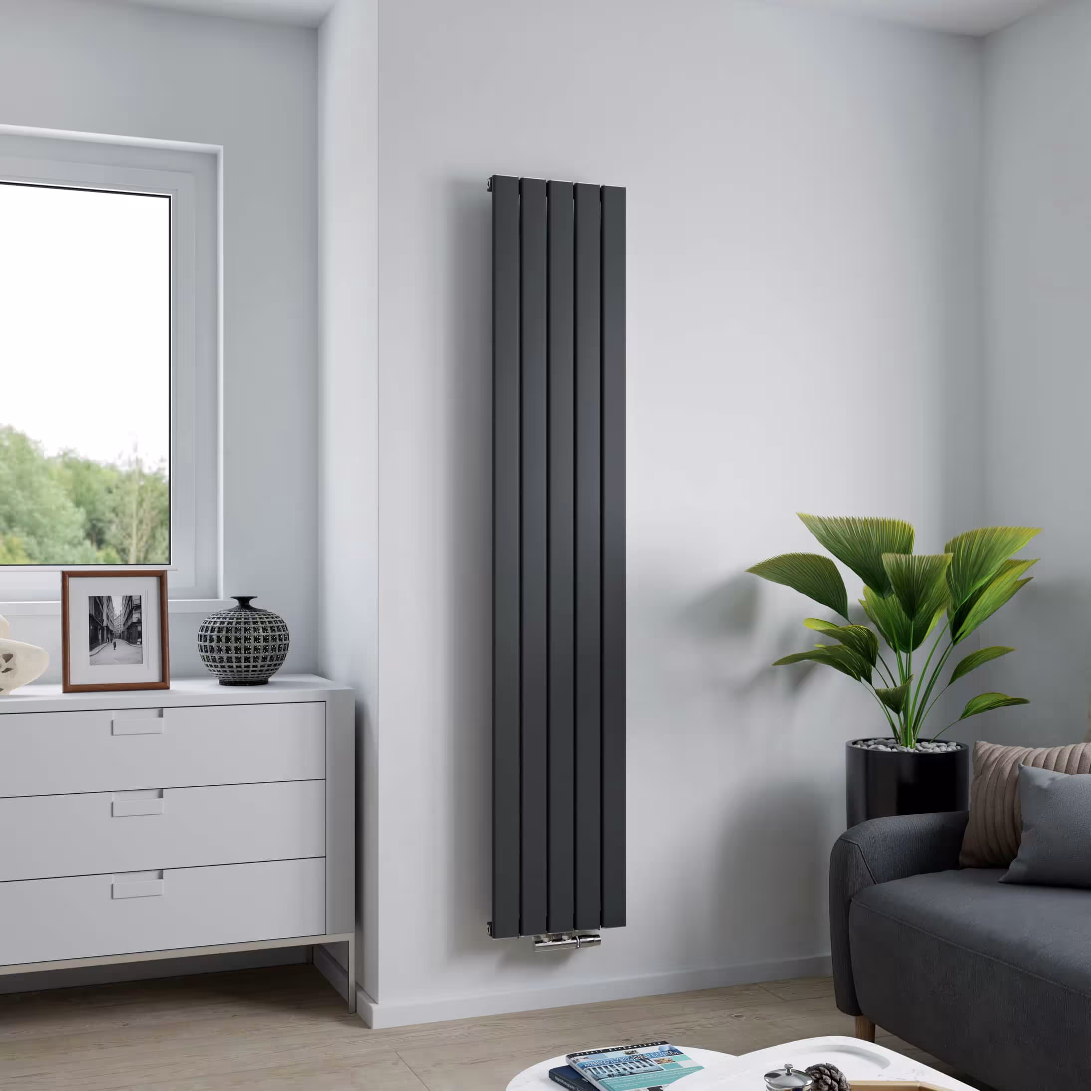 Aluminiumheizkörper Levis 1800 mm x 415 mm 822 Watt Mittenanschluss Anthrazit Struktur von Ximax mit der Artikelnr. 11527