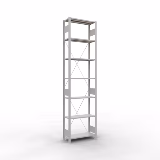 Étagère de base, étagère à étagères, système enfichable MULTIplus150, 3000 x 750 x 300 mm, 7 étagères, traverse, gris clair RAL 7035 de Schulte Lagertechnik avec le numéro d'article. 32632-75