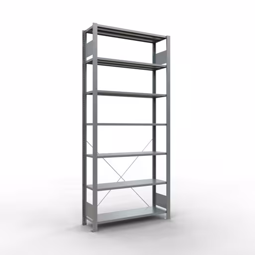 Étagère de base, étagère de bureau, système enfichable MULTIplus85, 2300 x 1000 x 300 mm (HxLxP), 7 tablettes, traverse, galvanisée, sans barre d'arrêt, système enfichable, réf. 17731