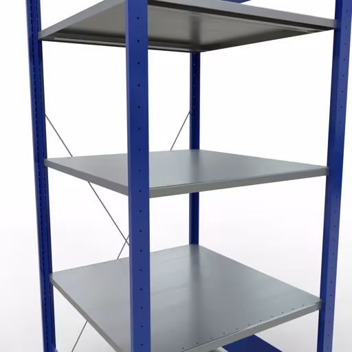 Un'altra vista dell'articolo scaffale base, scaffale, sistema a innesto MULTIplus150, 2000 x 750 x 800 mm (AxLxP), 5 ripiani, traversa, RAL 5010 blu genziana/zincato/zincato dalla categoria Sistema a innesto