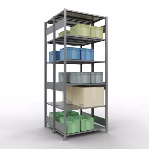Figura n. 9 dell'articolo scaffale base, scaffale doppio, sistema di scaffali MULTIplus150, 2500 x 1000 x (2x500) mm (AxLxP), 2x6 ripiani, traversa, zincato dal gruppo di prodotti scaffali della marca Schulte Lagertechnik