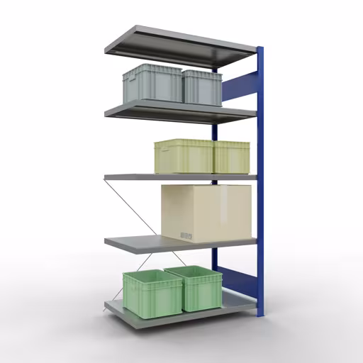 Figure n° 11 de l'article étagère complémentaire, étagère à étagères, système enfichable MULTIplus330, 2000 x 1000 x 600 mm, 5 étagères, traverse, RAL 5010 bleu gentiane/galvanisé du groupe de produits système enfichable de Schulte Lagertechnik