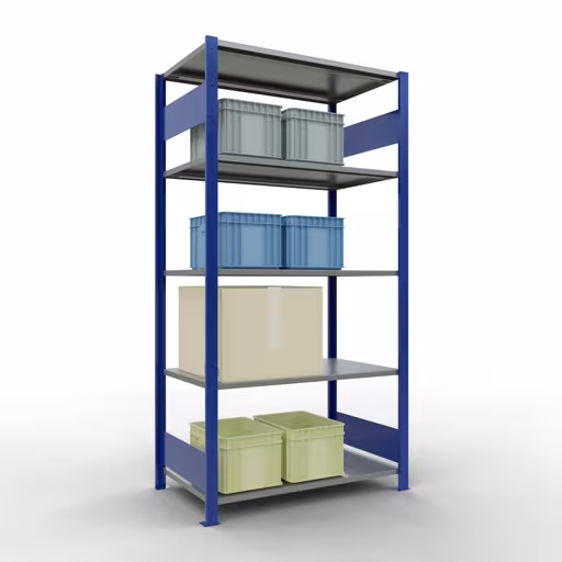 Image supplémentaire de l'article Étagère de base, étagère, système enfichable MULTIplus150, 2000 x 1000 x 600 mm, 5 étagères, RAL 5010 bleu gentiane/galvanisé à partir de l'étagère de base