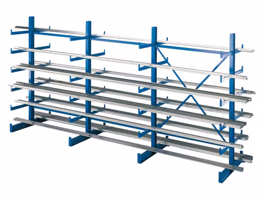 Kit de rayonnages cantilever K 1000, double face, 2000 x 3750 x 2x500, RAL 5010 bleu gentiane de Schulte Lagertechnik de la gamme de rayonnages cantilever