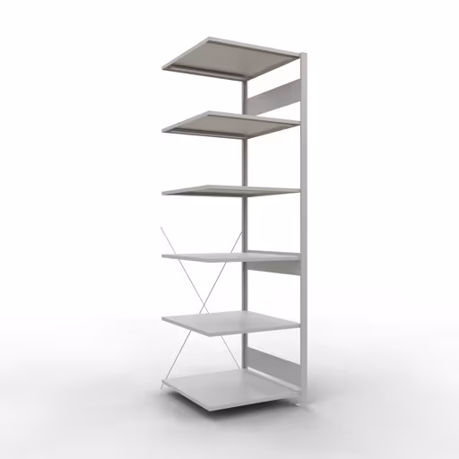 Représentation supplémentaire de l'article Tablette complémentaire, étagère, système enfichable MULTIplus150, 2500 x 750 x 800 mm, 6 tablettes, RAL 7035 gris clair à partir de la tablette complémentaire