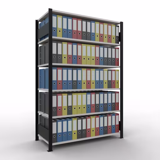Figure n° 7 de l'article, étagère de bureau, système enfichable MULTIplus150, 2000 x 1300 x 600 mm, 6 étagères, barres de longueur, noir/gris clair du groupe de produits étagères de bureau de la marque Schulte Lagertechnik