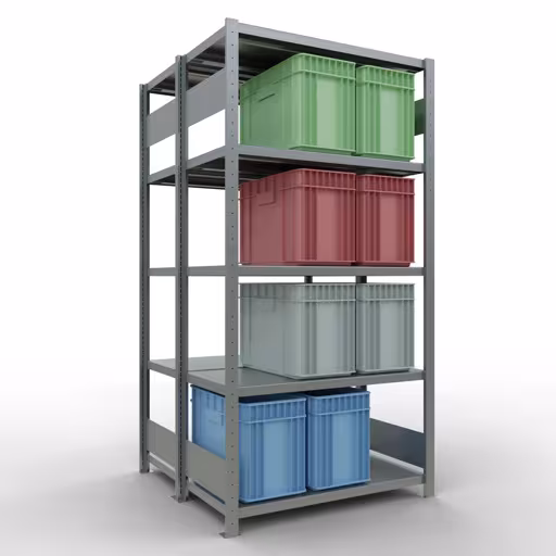 Étagère de base, étagère double, étagère à étagères, système enfichable MULTIplus250, 2000 x 1000 x (2x500) mm, 2x5 étagères, barres de longueur, galvanisées avec la référence réf. 17950 Étagère de base, étagère double, système d'étagères MULTIplus250, 2000 x 1000 x (2x500) mm, 2x5 étagères, galvanisé de Schulte Lagertechnik de la catégorie étagères