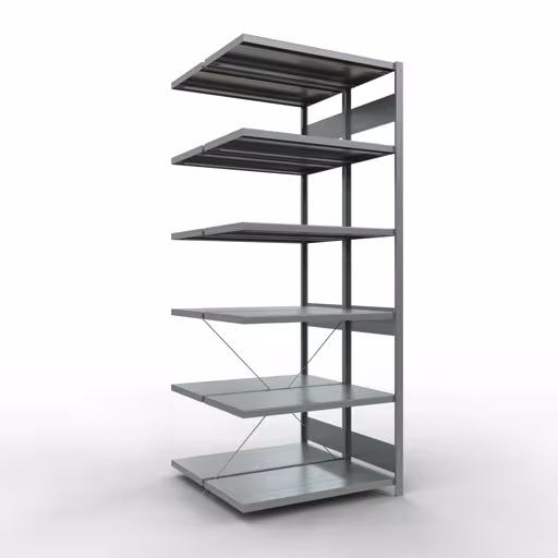 Une autre vue de l'article Étagère supplémentaire, étagère double, système d'étagères MULTIplus250, 2500 x 1000 x (2x500) mm, 2x6 étagères, traverse, galvanisée de la catégorie étagère