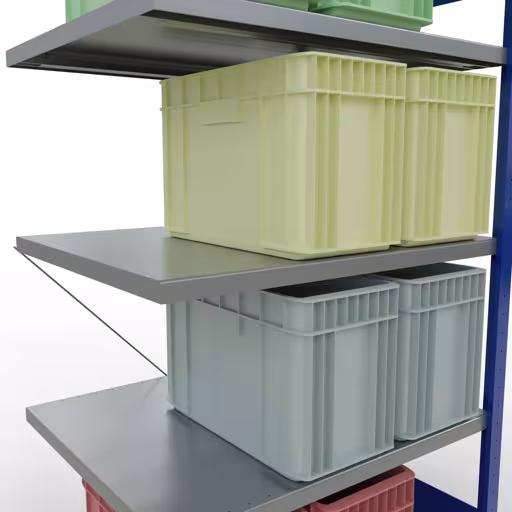 Un'altra vista dell'articolo Scaffale aggiuntivo, scaffale a scaffale, sistema a innesto MULTIplus250, 2000 x 1000 x 800 mm (AxLxP), 5 ripiani, traversa, RAL 5010 blu genziana/zincato Un'altra vista dell'articolo Scaffale aggiuntivo, ripiano per scaffali, sistema a innesto MULTIplus250, 2000 x 1000 x 800 mm (AxLxP), 5 ripiani, traversa, RAL 5010 blu genziana/zincato dalla categoria Sistema a innesto