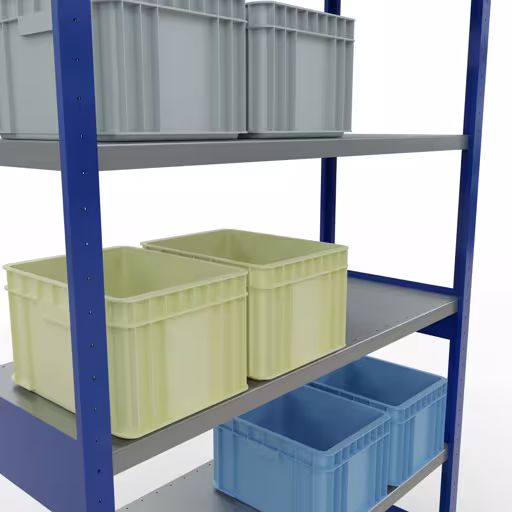 Image du produit n° 14 de l'article étagère de base, étagère, système enfichable MULTIplus250, 2500 x 1300 x 500 mm, 6 étagères, barres de longueur, RAL 5010 bleu gentiane/galvanisé Figure n° 14 de l'article étagère de base, étagère, système enfichable MULTIplus250, 2500 x 1300 x 500 mm, 6 étagères, RAL 5010 bleu gentiane/galvanisé du groupe de produits système enfichable de Schulte Lagertechnik