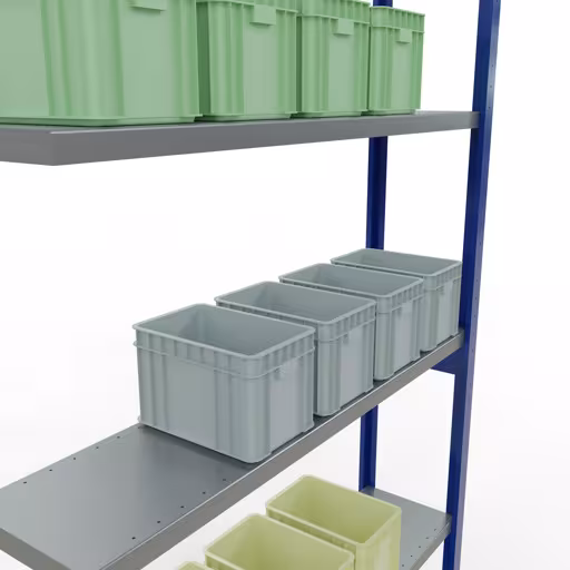 Image du produit n° 13 de l'article Rayonnage complémentaire, rayonnage à étagères, système enfichable MULTIplus250, 3000 x 1300 x 300 mm, 7 étagères, barres longitudinales, RAL 5010 bleu gentiane/galvanisé Figure n° 13 de l'article Système d'étagères enfichables MULTIplus250, 3000 x 1300 x 300 mm, 7 étagères, RAL 5010 bleu gentiane/galvanisé du groupe de produits Systèmes enfichables de Schulte Lagertechnik