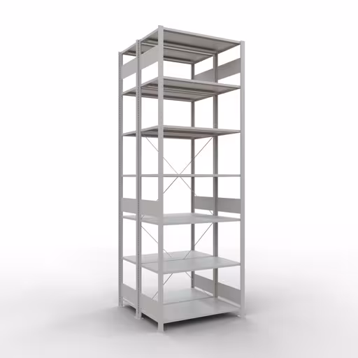 Figura n. 7 dell'articolo scaffale base, scaffale doppio, sistema a innesto per scaffali MULTIplus150, 3000 x 1000 x (2x1000) mm (AxLxP), 2x7 ripiani, traversa, RAL 7035 grigio chiaro dal gruppo di prodotti scaffali della marca Schulte Lagertechnik