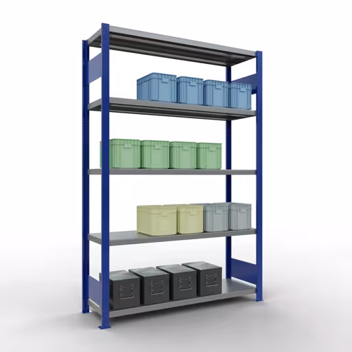 Figura n. 14 dell'articolo scaffale base, scaffale, sistema a innesto MULTIplus250, 2000 x 1300 x 400 mm (AxLxP), 5 ripiani, barre longitudinali, RAL 5010 blu genziana/zincato del gruppo di prodotti sistema a innesto della marca Schulte Lagertechnik