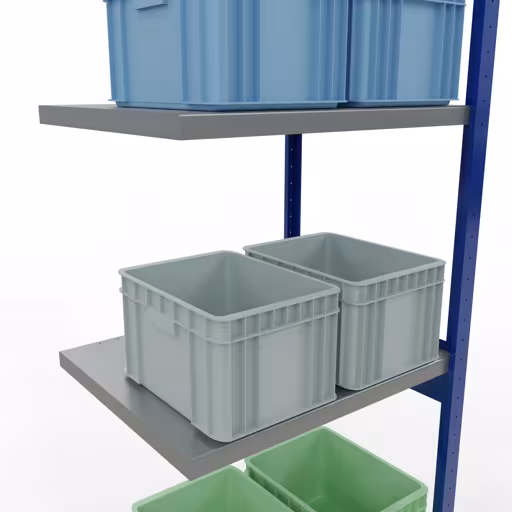 Scaffali aggiuntivi, scaffali, sistema a innesto MULTIplus250, 3000 x 750 x 600 mm (AxLxP), 7 ripiani, barre longitudinali, RAL 5010 blu genziana/zincato/zincato di Schulte Lagertechnik della categoria Sistemi a innesto