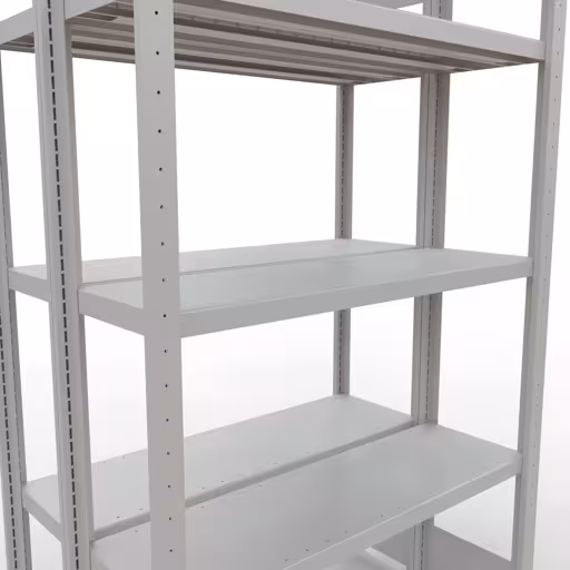 Une autre vue de l'article Étagère de base, étagère double, système d'étagère enfichable MULTIplus250, 2000 x 1000 x (2x300) mm, 2x5 étagères, RAL 7035 gris clair de la catégorie étagères