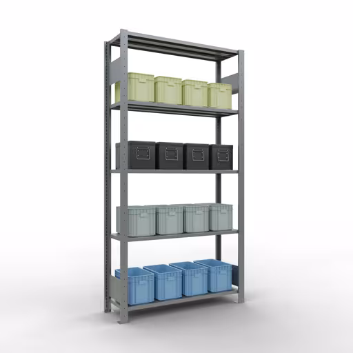 Scaffale base, scaffale, sistema a innesto MULTIplus85, 2000 x 1000 x 300 mm (AxLxP), 5 ripiani, barre longitudinali, zincato della marca Schulte Lagertechnik della gamma dei sistemi a innesto