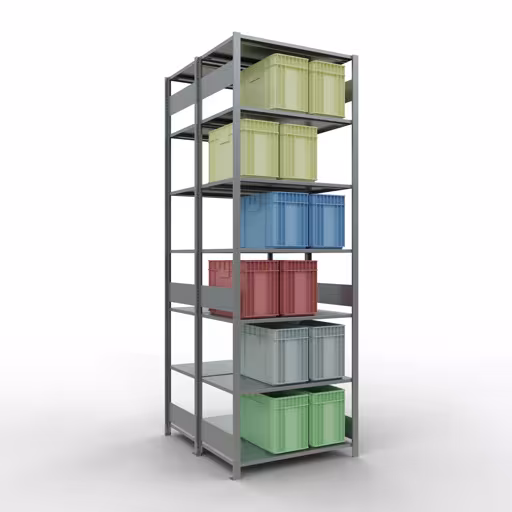 Image du produit n° 14 de l'article étagère de base, étagère double, étagère système enfichable MULTIplus150, 3000 x 1000 x (2x600) mm (HxLxP), 2x7 étagères, barres de longueur, galvanisé Figure n° 14 de l'article étagère de base, étagère double, système d'étagères enfichables MULTIplus150, 3000 x 1000 x (2x600) mm, 2x7 étagères, galvanisées du groupe de produits étagères de la marque Schulte Lagertechnik