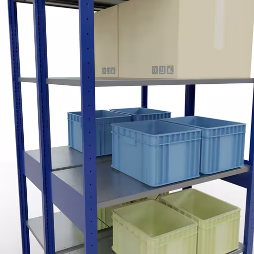 Image supplémentaire de l'article Étagère de base, étagère double, système d'étagère enfichable MULTIplus150, 2500 x 1000 x (2x500) mm (HxLxP), 2x6 étagères, traverse, RAL 5010 bleu gentiane Image supplémentaire de l'article Étagère de base, étagère double, système d'étagères enfichable MULTIplus150, 2500 x 1000 x (2x500) mm, 2x6 étagères, RAL 5010 bleu gentiane à partir d'étagères doubles