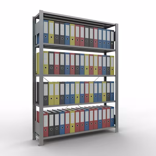 Scaffale Basic, scaffale per ufficio, sistema a innesto MULTIplus85, 1800 x 1300 x 300 mm (AxLxP), 5 ripiani, traversa, zincato, con barra di arresto della marca Schulte Lagertechnik dal programma scaffali per ufficio