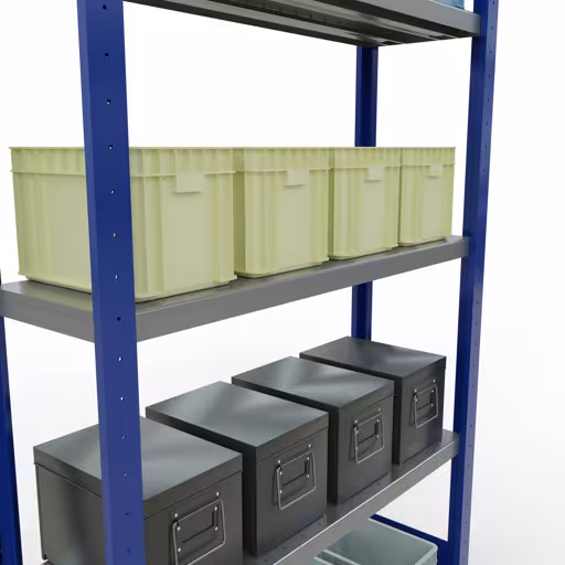 Immagine aggiuntiva dell'articolo Scaffale base, scaffale, sistema a innesto MULTIplus330, 2000 x 1000 x 300 mm (AxLxP), 5 ripiani, barra longitudinale, RAL 5010 blu genziana/zincato dal ripiano base