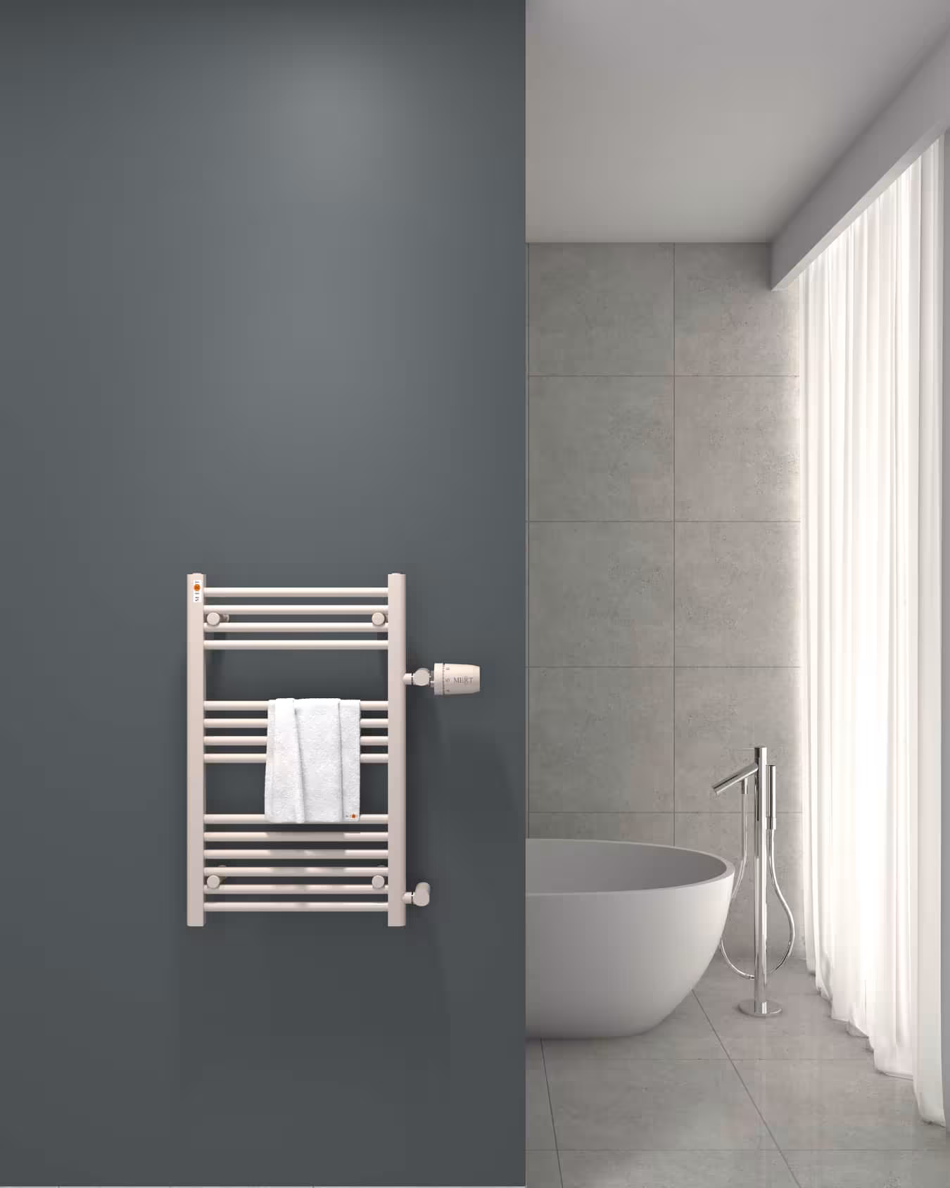 MERT Radiateur de salle de bain de rechange blanc droit, raccordement latéral, radiateur de rechange, réf. 1-50x080-ASR-50