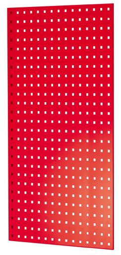 Pannello laterale in pannello forato, 90 x 1000 x 600 mm (A x P), RAL 3000 rosso fuoco con articolo n. 35668-R Pannello laterale in lamiera forata, 90 x 1000 x 600 mm (A x P), RAL 3000 rosso fuoco di Schulte Lagertechnik della categoria Sistemi a innesto