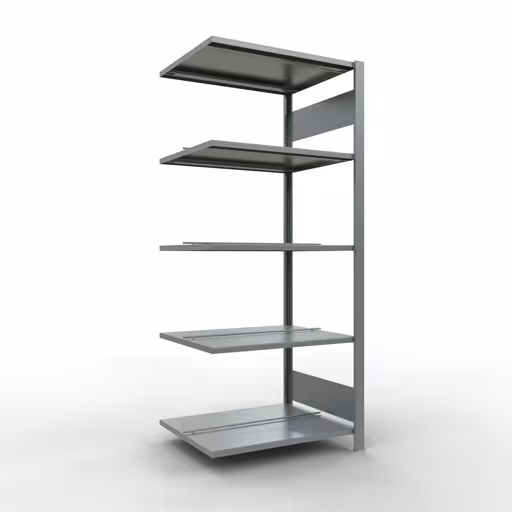 Scaffale aggiuntivo, scaffale per ufficio, sistema a innesto MULTIplus150, 1800 x 750 x 600 mm (AxLxP), 5 ripiani, barre longitudinali, zincato, con fermo centrale di Schulte Lagertechnik Scaffale aggiuntivo, scaffale per ufficio, sistema a innesto MULTIplus150, 1800 x 750 x 600 mm (AxLxP), 5 ripiani, barre longitudinali, zincato, con fermo centrale, sistema a innesto, articolo n. 17739