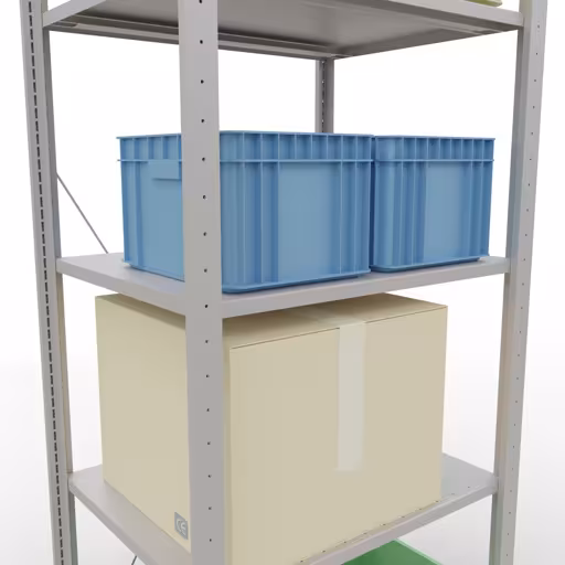 Une autre vue de l'article étagère de base, étagère, système enfichable MULTIplus150, 2000 x 750 x 600 mm, 5 étagères, traverse, RAL 7035 gris clair de la catégorie système enfichable