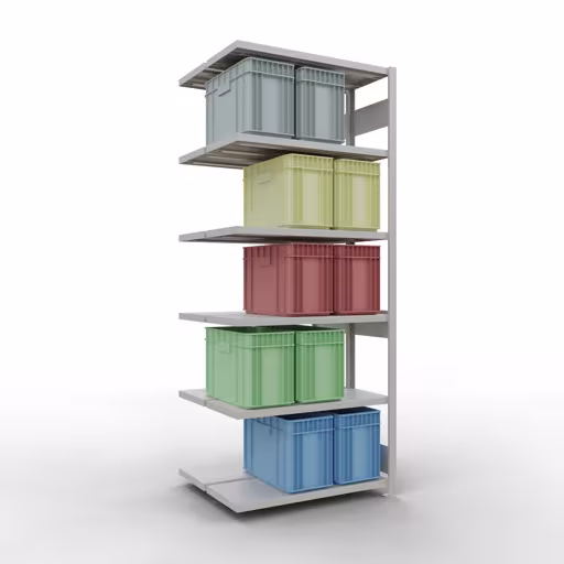 Scaffale aggiuntivo, scaffale doppio, sistema di scaffali MULTIplus250, 2500 x 1000 x (2x400) mm (AxLxP), 2x6 ripiani, barre longitudinali, RAL 7035 grigio chiaro della categoria scaffale doppio con GTIN 4004514270108 Scaffale aggiuntivo, scaffale doppio, sistema di scaffali MULTIplus250, 2500 x 1000 x (2x400) mm (AxLxP), 2x6 ripiani, barre longitudinali, RAL 7035 grigio chiaro della marca Schulte Lagertechnik dal programma scaffali