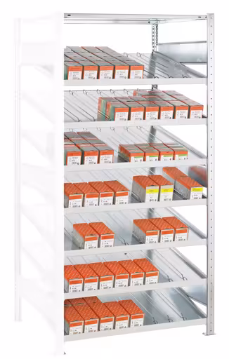 Scaffale aggiuntivo, scaffale Kanban MULTIplus150, 2000 x 1000 x 800 mm (AxLxP), zincato, 7+1 ripiani, con divisori e guide laterali di Schulte Lagertechnik della categoria Ripiani a scaffale
