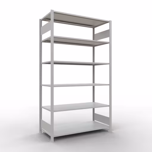 Scaffale base, scaffale per ufficio, sistema a innesto MULTIplus150, 2300 x 1300 x 600 mm (AxLxP), 7 ripiani, barre longitudinali, senza fermo centrale, grigio chiaro della marca Schulte Lagertechnik dal programma scaffali per ufficio