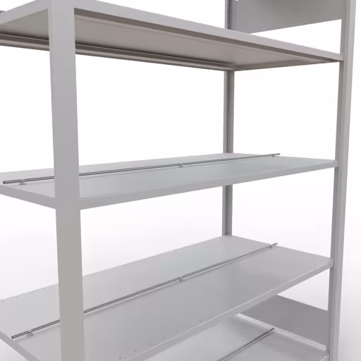 Figure n° 8 de l'article étagère de base, étagère de bureau, système enfichable MULTIplus150, 1800 x 1300 x 600 mm, 5 étagères, avec butée centrale, gris clair de la gamme d'étagères de bureau de Schulte Lagertechnik