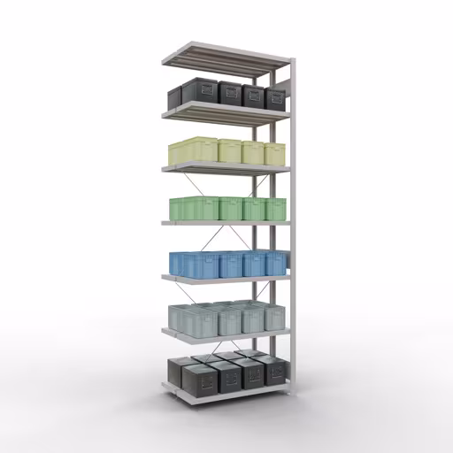 , étagère double, système d'étagères MULTIplus250, 3000 x 1000 x (2x300) mm, 2x7 étagères, gris clair RAL 7035 de Schulte Lagertechnik de la gamme d'étagères