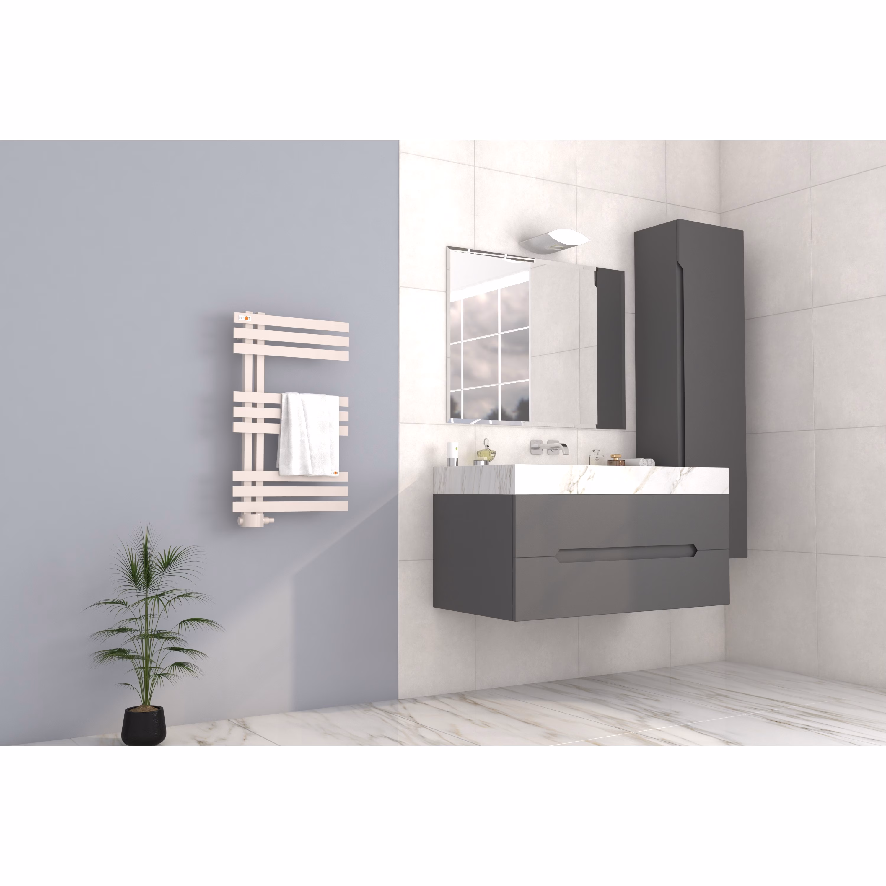 Radiateur de salle de bains Mert Design, modèle Elen, blanc, de la catégorie radiateurs de salle de bains, raccordement latéral, référence 5-ELEN-50x080-W-M