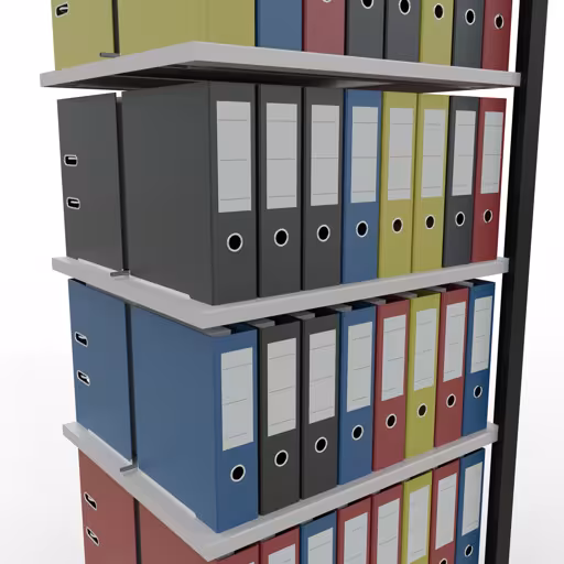 Figure n° 14 de l'article, système d'étagères de bureau MULTIplus150, 2300 x 750 x 600 mm, 7 étagères, avec butée centrale, noir/gris clair du groupe de produits étagères de bureau de Schulte Lagertechnik