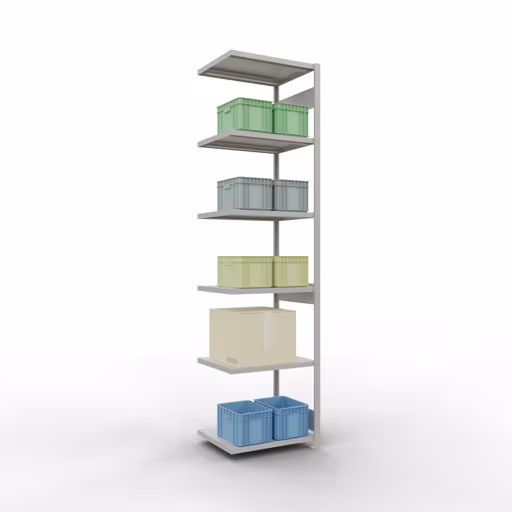 Rayonnage supplémentaire, étagère, système enfichable MULTIplus250, 3000 x 750 x 600 mm (HxLxP), 7 étagères, barres de longueur, RAL 7035 gris clair de la catégorie des étagères supplémentaires avec le GTIN 4004514295149 Étagère supplémentaire, étagère, système enfichable MULTIplus250, 3000 x 750 x 600 mm, 7 étagères, gris clair RAL 7035 de la marque Schulte Lagertechnik de la gamme de produits du système enfichable