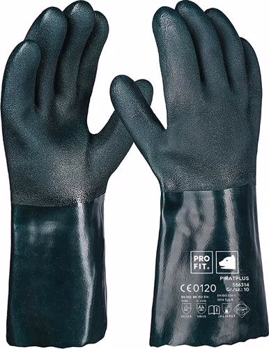 Gant de protection chimique Pirate, taille 10, PVC vert, EN388, EN ISO374-1, PSAIII PRO FIT, de la catégorie des gants de protection chimique avec la référence 4000391270