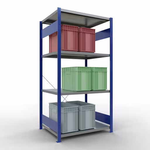 Figura n. 14 dell'articolo scaffale base, scaffale, sistema a innesto MULTIplus330, 2000 x 1000 x 800 mm (AxLxP), 5 ripiani, traversa, RAL 5010 blu genziana/zincato del gruppo di prodotti sistema a innesto della marca Schulte Lagertechnik