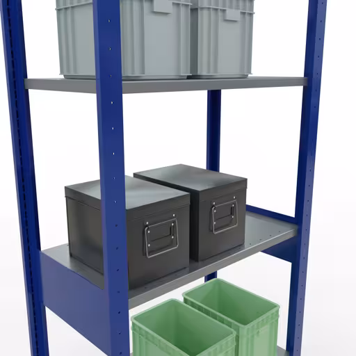 Étagère de base, étagère, système enfichable MULTIplus150, 2500 x 750 x 400 mm, 6 étagères, RAL 5010 bleu gentiane/galvanisé/galvanisé avec la référence réf. 12741-75-LR-B Étagère de base, étagère, système enfichable MULTIplus150, 2500 x 750 x 400 mm, 6 étagères, RAL 5010 bleu gentiane/galvanisé/galvanisé de Schulte Lagertechnik de la catégorie système enfichable