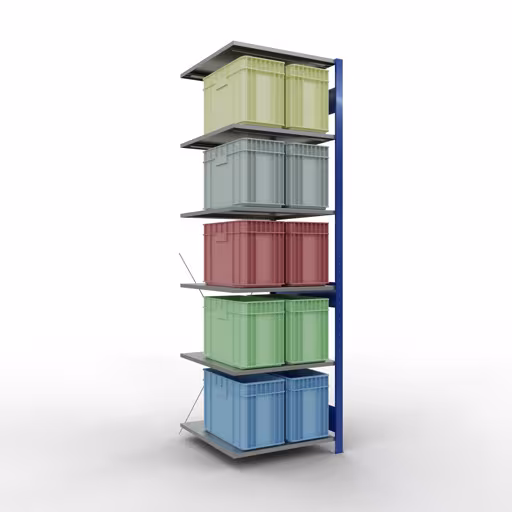 Représentation supplémentaire de l'article Étagère rapportée, étagère à étagères système enfichable MULTIplus150, 2500 x 750 x 800 mm, 6 étagères, traverse, RAL 5010 bleu gentiane/galvanisé/galvanisé à partir d'une étagère supplémentaire