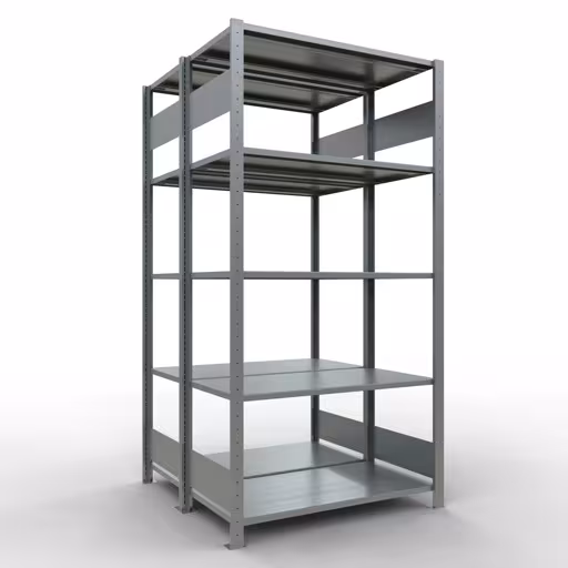 Étagère de base, étagère double, étagère MULTIplus150, système enfichable, 2000 x 1000 x (2x500) mm (HxLxP), 2x5 étagères, barres de longueur, galvanisées de Schulte Lagertechnik Étagère de base, étagère double, système d'étagères enfichable MULTIplus150, 2000 x 1000 x (2x500) mm (HxLxP), 2x5 étagères, barres de longueur, galvanisées, étagères doubles, réf. 17850